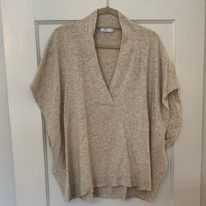 Vince Cream-Beige Knit V-Neck Poncho